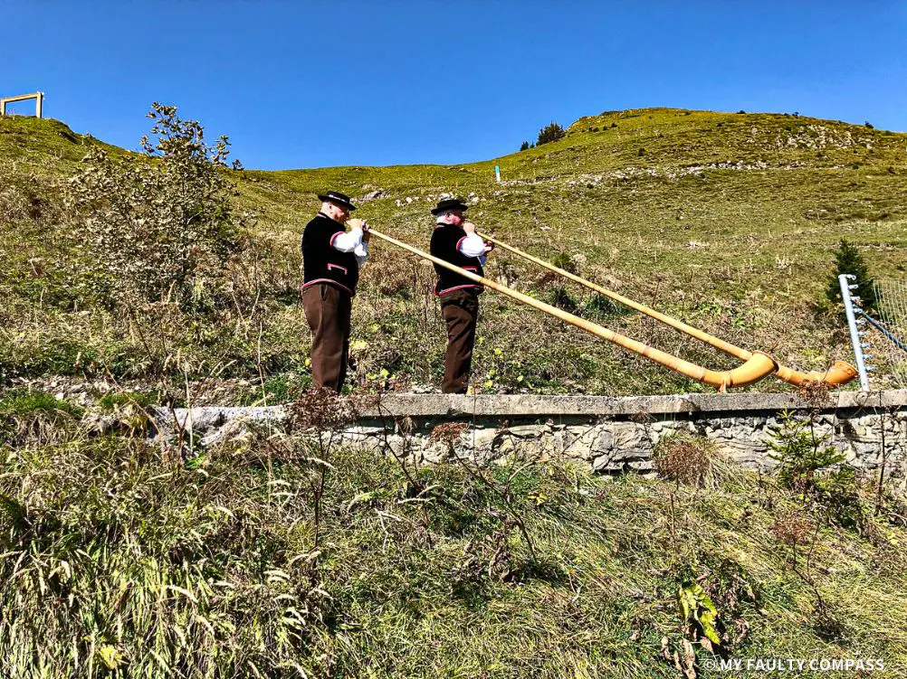 Alphorn players welcome you to Schynige Platte